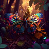 vistoso bosque mariposas - ai generado foto