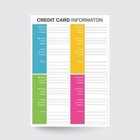 Credit Card Information,Bank Account Information,Credit Card Insert,Credit Card Tracker,Account Info Tracker,Finance Planner,Credit Tracker,Bank Info Tracker vector