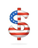 Flat illustration of the dollar symbol in national flag colors with one vertical line vector
