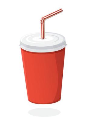 Disposable paper cup with soda and straw