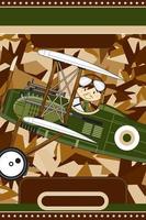 Cute Cartoon Airforce Pilot and Biplane vector