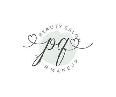 Initial PQ feminine logo collections template. handwriting logo of initial signature, wedding, fashion, jewerly, boutique, floral and botanical with creative template for any company or business. vector