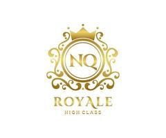 Golden Letter NQ template logo Luxury gold letter with crown. Monogram alphabet . Beautiful royal initials letter. vector