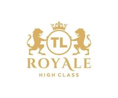 Golden Letter TL template logo Luxury gold letter with crown. Monogram alphabet . Beautiful royal initials letter. vector