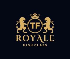 Golden Letter TF template logo Luxury gold letter with crown. Monogram alphabet . Beautiful royal initials letter. vector