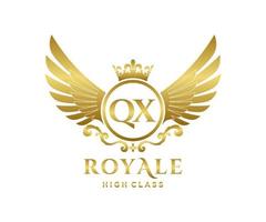 Golden Letter QX template logo Luxury gold letter with crown. Monogram alphabet . Beautiful royal initials letter. vector