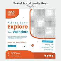 Explore tour and travel social media post and square flyer post banner template design vector