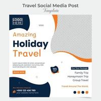 Holiday Traveling and tour social media post and square flyer post banner template design vector