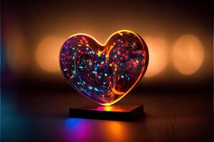 illustration of love heart neon light, decor, bright light, romantic. Love and valentine day concept. Neural network generated art. Digitally generated image. photo