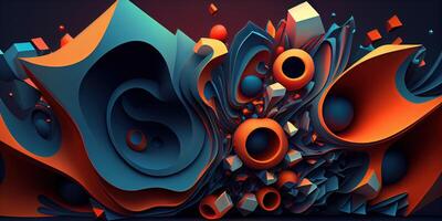 illustration of a futuristic abstraction, featuring a 3D background with dynamic shapes and colors photo