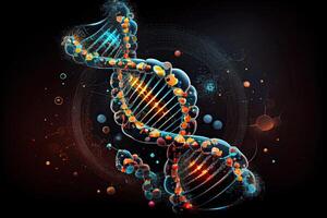 illustration of DNA molecule composition. Double helix of DNA. Human genome cell genetic biotechnology study. Genetic engineering research and analysis in science laboratories photo