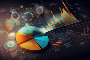 illustration of crypto market data, chart, silhouette crypto currency market, isometric, colorful gradient background photo