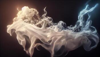 illustration of White curve fog, smoke, clouds, fire and dark background with spotlight. Abstract illustration art. Pattern texture, use for ad, poster and template, business.Digital art photo