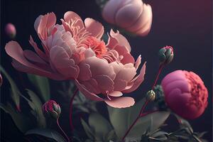 illustration of flowers concept art. Chinese digital art, style and background. Retro texture. Close focus. photo