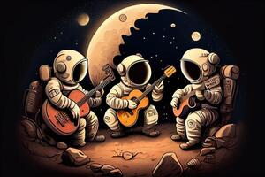 illustration of a trio of astronauts making music on the lunar surface photo