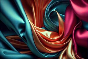 illustration of soft silk colorful fabric, texture and background photo