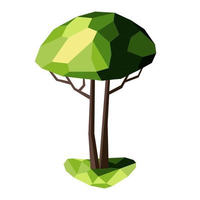 Low poly tree for landscape designs. Geometric 3D tree. Entourage. Vector.