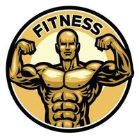 fitness badge with muscular body vector