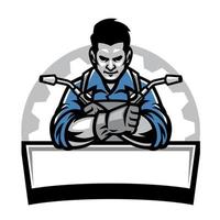 welder with welding tools badge vector