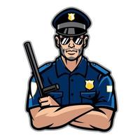police officer posing in crossing arms vector