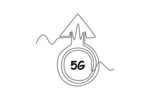 Continuous one line drawing fast upload 5G. High-speed mobile Internet. 5G technology concept. Single line draw design vector graphic illustration.