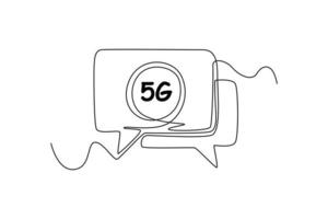 Continuous one line drawing 5G for chat. High-speed mobile Internet. 5G technology concept. Single line draw design vector graphic illustration.