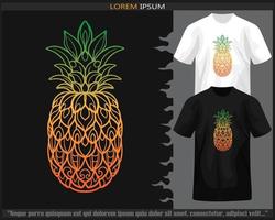 gradient Colorful pineapple fruit mandala arts isolated on black and white t shirt. vector