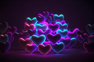 illustration of many glowing hearts - pink background for valentines day, love heart. Neural network generated art. Digitally generated image photo