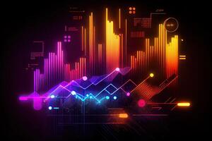 illustration of crypto market data, chart, silhouette crypto currency market, isometric, colorful gradient background photo