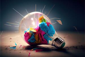 illustration of bright idea for business, education, star up growth, light bulbs on dark background, idea concept photo