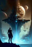 illustration of amazing science fiction wallpaper. Digital art, sci-fiction, space ship, universal, halo photo