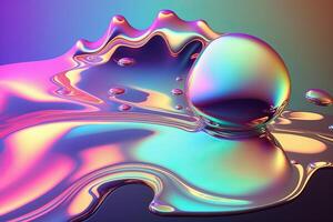 illustration of holographic liquid background. Holographic iridescent backdrop. Pearlescent gradient and foil effect for design prints. Rainbow metal photo