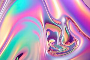 illustration of holographic liquid background. Holographic iridescent backdrop. Pearlescent gradient and foil effect for design prints. Rainbow metal photo