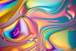 illustration of holographic liquid background. Holographic iridescent backdrop. Pearlescent gradient and foil effect for design prints. Rainbow metal photo