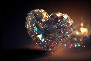 illustration of bling love , diamond heart shape, decor, romantic, bokeh background. Love and valentine day concept. Neural network generated art. Digitally generated image photo