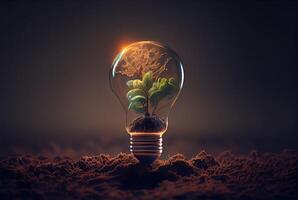 illustration of bright idea for business, education, star up growth, light bulbs on dark background, idea concept photo