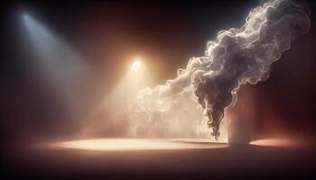 illustration of White curve fog, smoke, clouds, fire and dark background with spotlight. Abstract illustration art. Pattern texture, use for ad, poster and template, business.Digital art photo