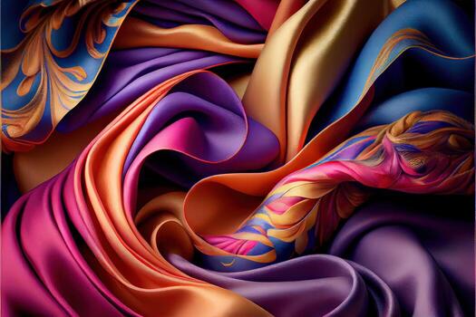 illustration of soft silk colorful fabric, texture and background photo