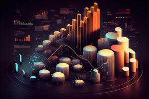 illustration of crypto market data, chart, silhouette crypto currency market, isometric, colorful gradient background photo