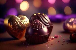 illustration of Valentine chocolate, love, romantic, blur colorful bokeh background. Neural network generated art. Digitally generated image photo