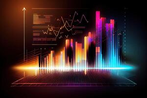 generativo ai ilustración de cripto mercado datos, cuadro, silueta cripto moneda mercado, isométrica, vistoso degradado antecedentes foto