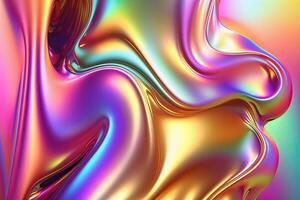 illustration of holographic liquid background. Holographic iridescent backdrop. Pearlescent gradient and foil effect for design prints. Rainbow metal photo