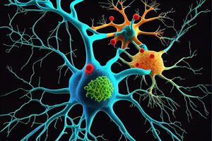 illustration of Nerve cells with Antibodies - Autoimmune disease photo