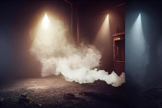 illustration of White curve fog, smoke, clouds, fire and dark background with spotlight. Abstract illustration art. Pattern texture, use for ad, poster and template, business.Digital art photo