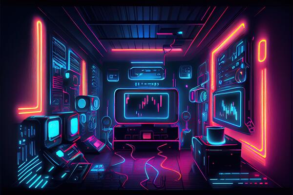 Premium Photo  Cyberpunk gaming room with neon light creative illustration  ai generate