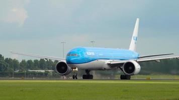 AMSTERDAM, THE NETHERLANDS JULY 24, 2017 - KLM Royal Dutch Airlines Boeing 777 PH BVC accelerate before departure at runway 36L Polderbaan. Shiphol Airport, Amsterdam, Holland video