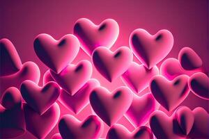 illustration of many glowing hearts - pink background for valentines day, love heart. Neural network generated art. Digitally generated image photo