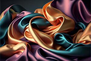 illustration of soft silk colorful fabric, texture and background photo