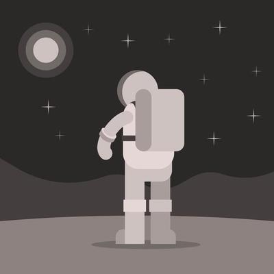 Vector Illustration Of Astronaut On The Moon Surface
