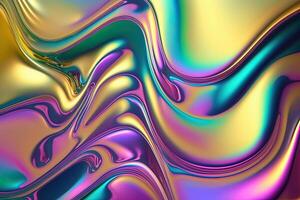 illustration of holographic liquid background. Holographic iridescent backdrop. Pearlescent gradient and foil effect for design prints. Rainbow metal photo